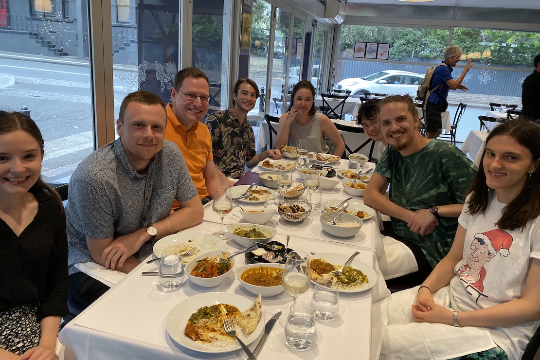 Group dinner (2019): Ally, Daniel, Ivan, Owen, Clare, Jacob, Stefano, Maggie