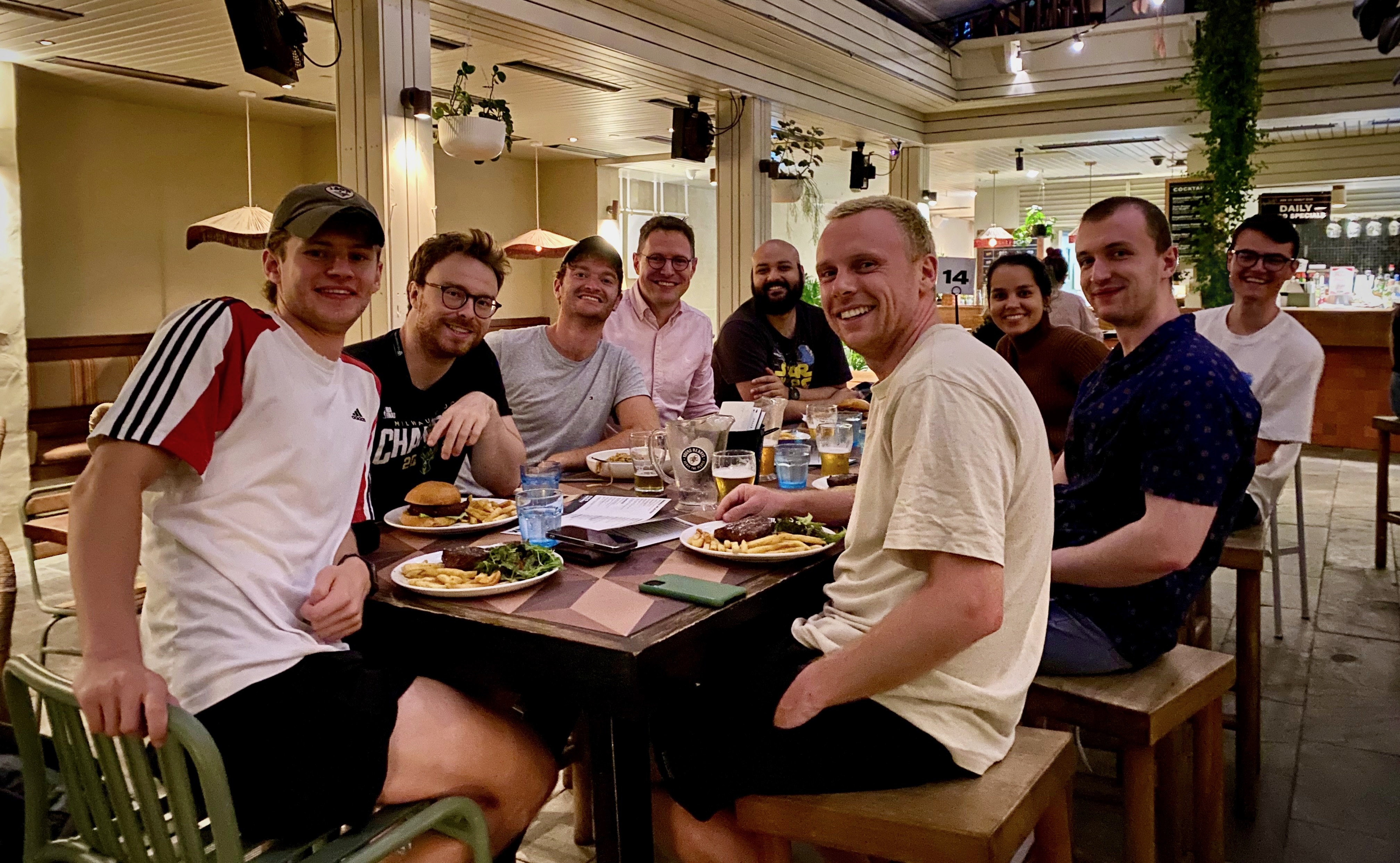 Group dinner (2024): Ben, Elliot, Patrick, Ivan, Adesh, Daniel, Vanessa, Liam, Tom
